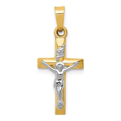 14K Two-Tone Gold INRI Crucifix Pendant