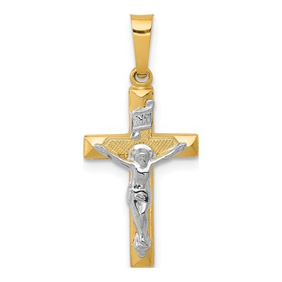 14K Two-Tone Gold INRI Crucifix Pendant