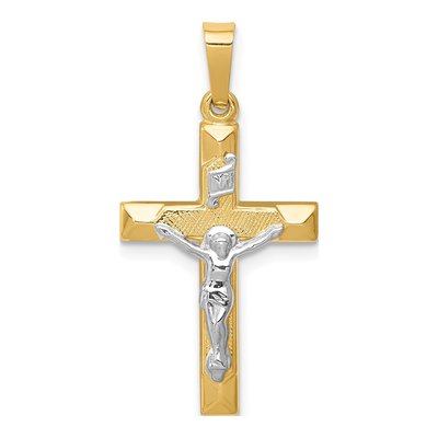 14K Two-Tone Gold INRI Crucifix Pendant