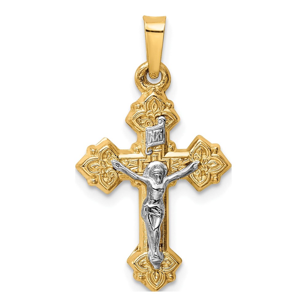 14K Two-Tone Gold INRI Crucifix Pendant