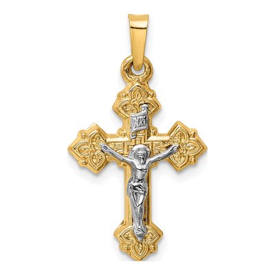 14K Two-Tone Gold INRI Crucifix Pendant