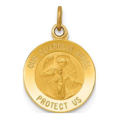14K Yellow Gold Guardian Angel Medal Charm