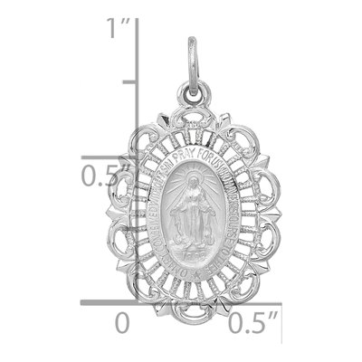 14K White Gold Miraculous Medal Oval Pendant – view 4