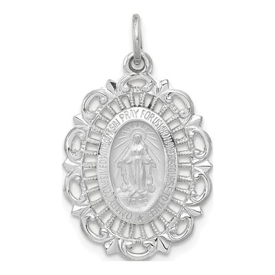 14K White Gold Miraculous Medal Oval Pendant