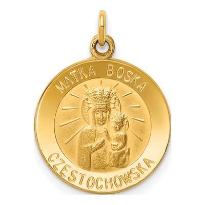 14K Yellow Gold Matka Boska Czestochowska Medal Pendant