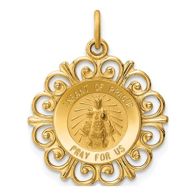 14K Yellow Gold Infant of Prague Medal Charm