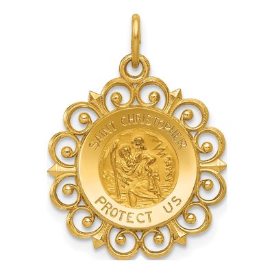14K Yellow Gold Saint Christopher Medal Charm