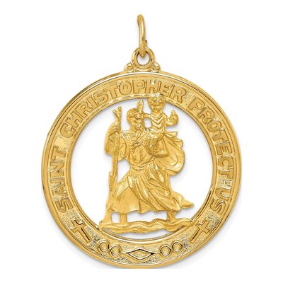 14K Yellow Gold St Christopher Medal Pendant