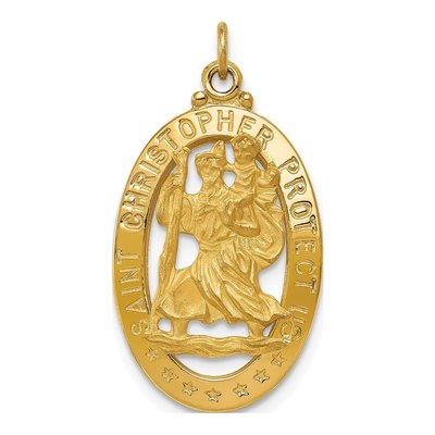 14K Yellow Gold Saint Christopher Medal Pendant