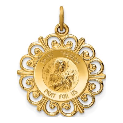 14K Yellow Gold Saint Theresa Medal Charm