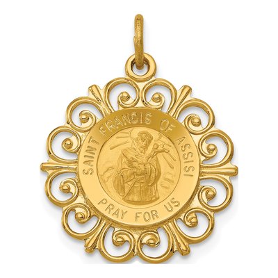 14K Yellow Gold Saint Francis of Assisi Medal Pendant