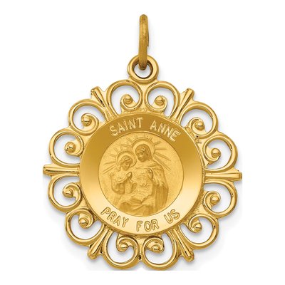 14K Yellow Gold Saint Anne Medal Charm