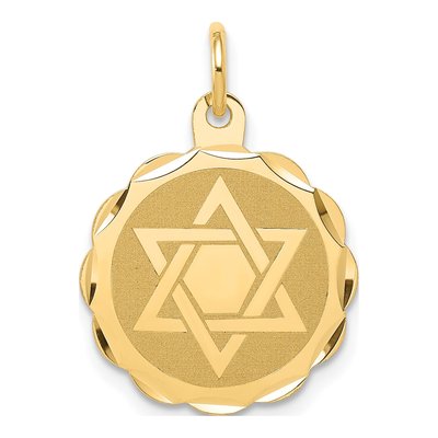 14K Yellow Gold Star of David Disc Pendant