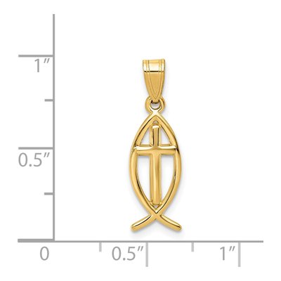 14K Yellow Gold Cross Ichthus Fish Pendant – view 4