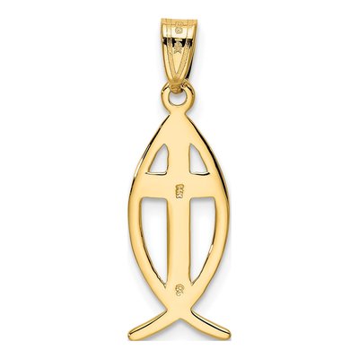 14K Yellow Gold Cross Ichthus Fish Pendant – view 4