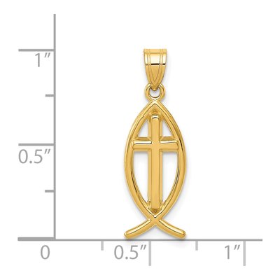 14K Yellow Gold Cross Ichthus Fish Pendant – view 5
