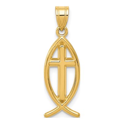 14K Yellow Gold Cross Ichthus Fish Pendant