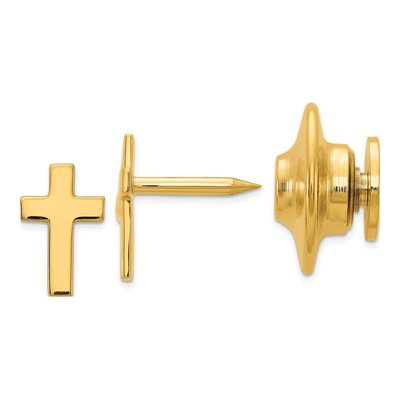 14K Yellow Gold Polished Cross Tie Tac for Men