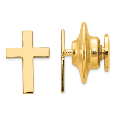 14K Yellow Gold Cross Tie Tac for Men