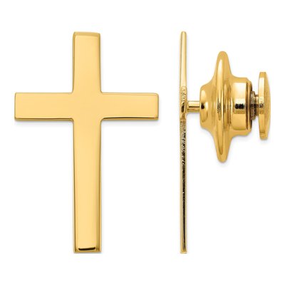 14K Yellow Gold Polished Cross Tie Tac for Men