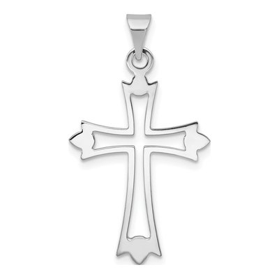 14K White Gold Budded Cross Pendant