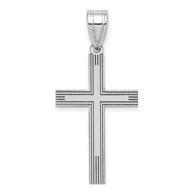 14K White Gold Laser Etched Cross Pendant