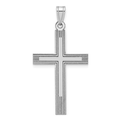 14K White Gold Laser-Etched Cross Pendant