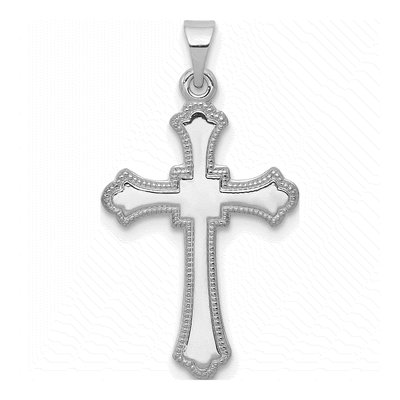 14K White Gold Budded Cross Pendant