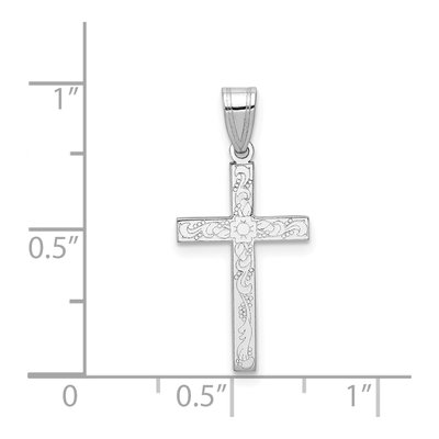14K White Gold Floral Cross Pendant – view 4