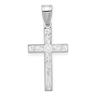 14K White Gold Floral Cross Pendant