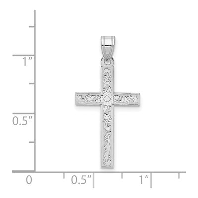14K White Gold Floral Cross Pendant – view 4