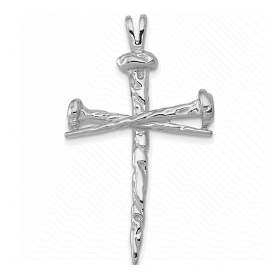 14K White Gold Textured Nail Cross Charm