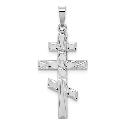 14K White Gold Eastern Orthodox Cross Pendant