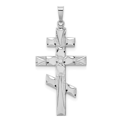 14K White Gold Eastern Orthodox Cross Pendant