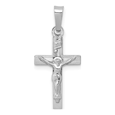 14K White Gold INRI Crucifix Pendant
