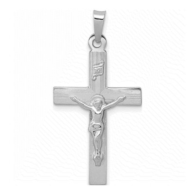 14K White Gold INRI Crucifix Pendant