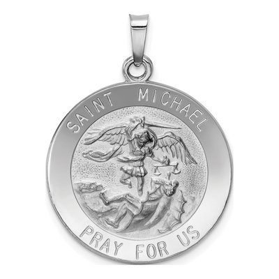 14K White Gold St Michael Medal Pendant