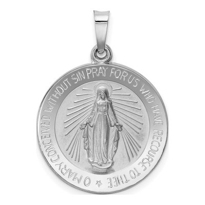 14K White Gold Miraculous Medal Round Pendant
