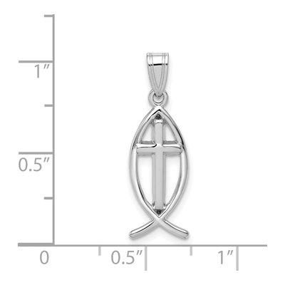 14K White Gold Cross Ichthus Fish Pendant – view 4