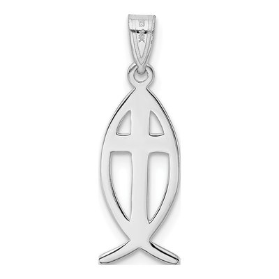 14K White Gold Cross Ichthus Fish Pendant – view 5