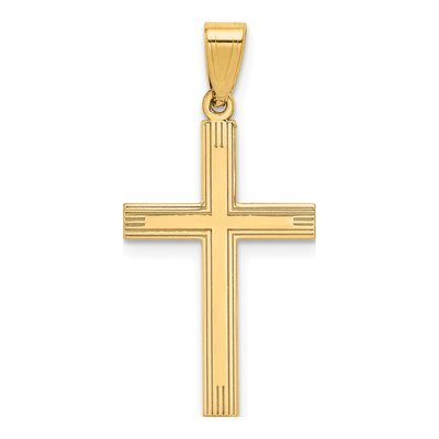 14K Yellow Gold Laser Etched Cross Charm