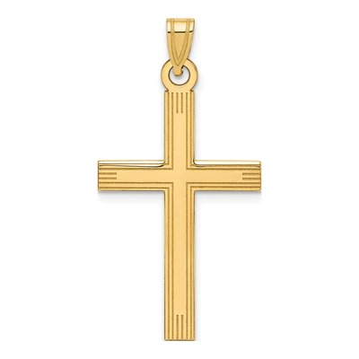 14K Yellow Gold Laser-Etched Cross Pendant