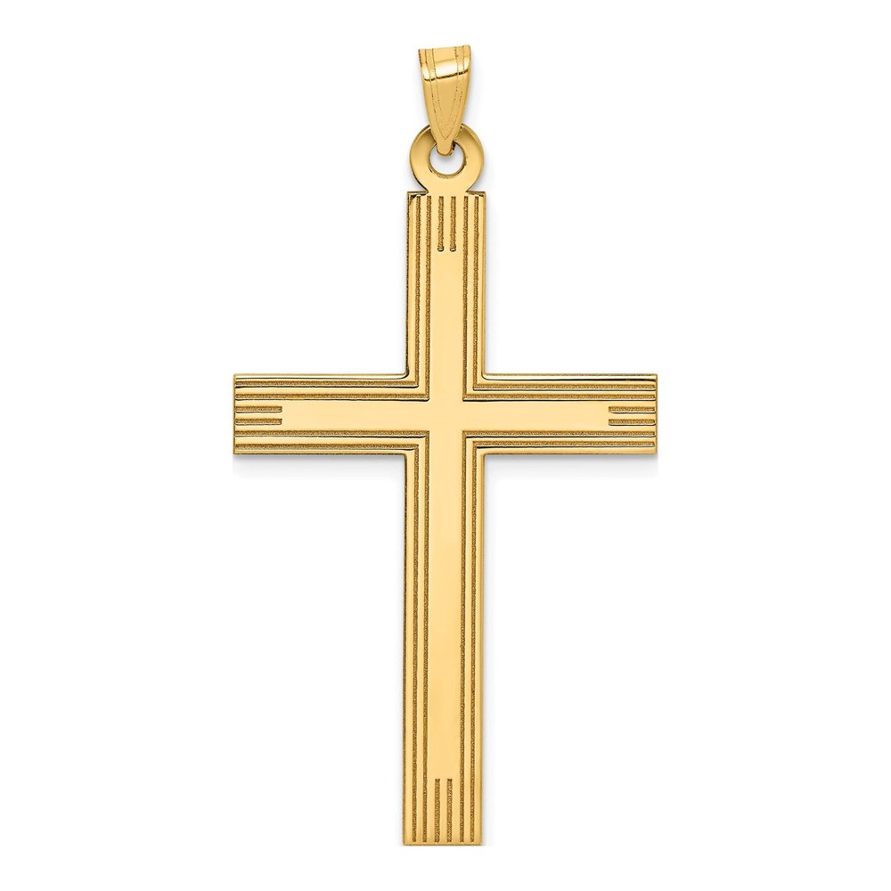 14K Yellow Gold Laser-Etched Cross Pendant