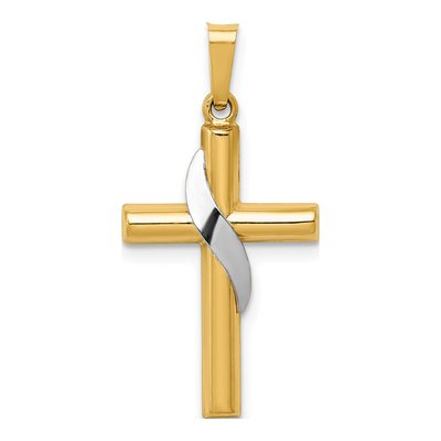 14K Two-Tone Gold Hollow Cross Drape Charm