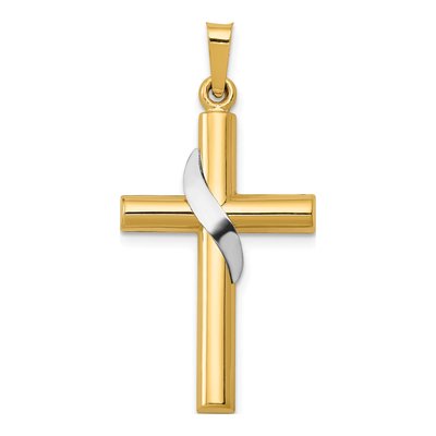 14K Two-Tone Gold Hollow Cross Drape Pendant