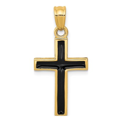 14K Yellow Gold Black Epoxy Latin Cross Pendant