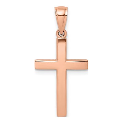 14K Rose Gold Beveled Cross Pendant
