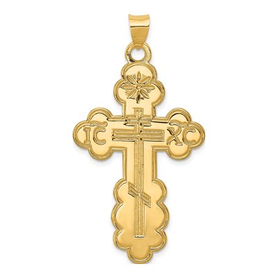 14K Yellow Gold Large Eastern Orthodox Cross Pendant