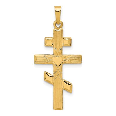 14K Yellow Gold Eastern Orthodox Cross Heart Pendant