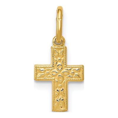 14K Yellow Gold Floral Cross Pendant